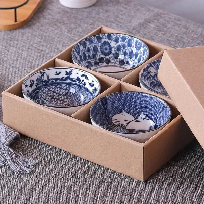 

4PCS Japanese Ceramic Blue and White Porcelain Eating Bowl Hotel Restaurant Restaurant Home Household Kitchenware