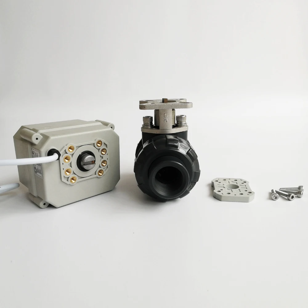 Двухсторонний ПВХ 1 'ɲ провода DN25 моторизованный шаровой клапан BSP/NPT AC110-230V 10