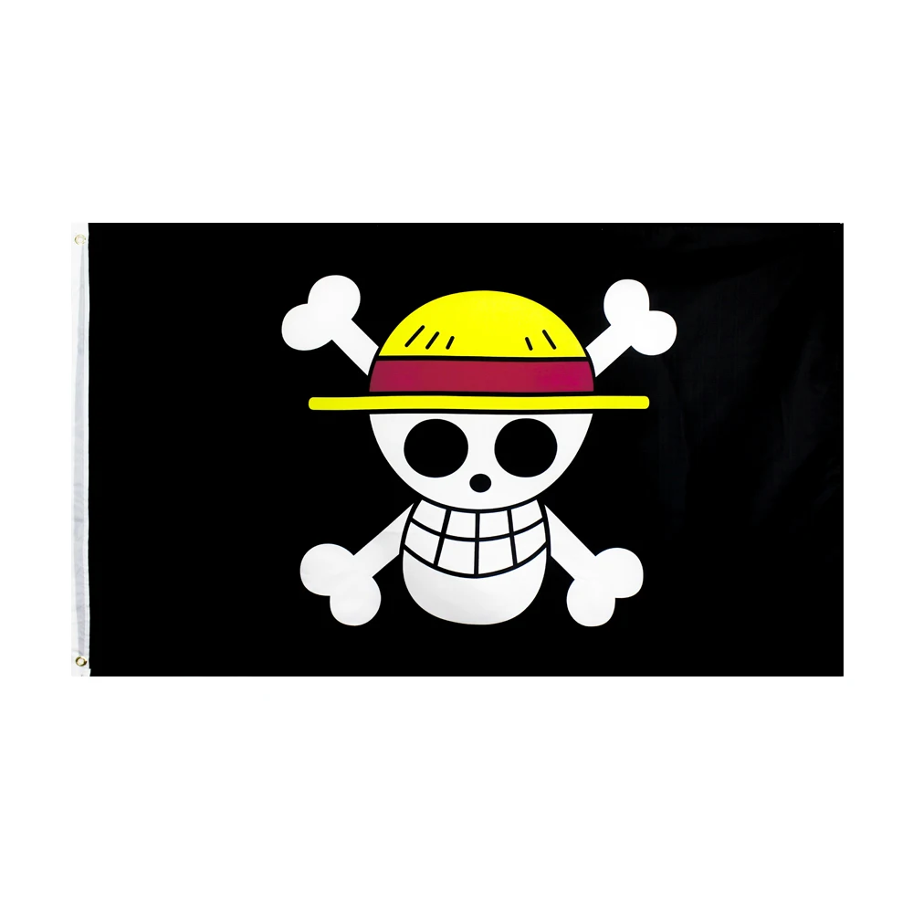 Free shipping 90*150CM Polyester pirate Monkey D. Luffy Skull Flag One Piece straw hat pirates trumpet banner flag home decor