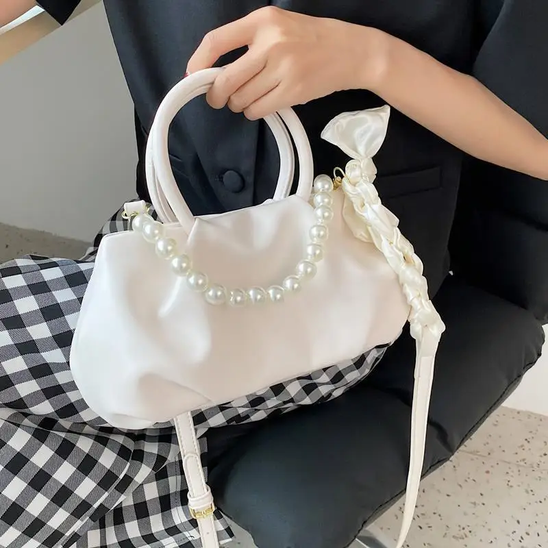 

Shoulder Bag Female Designer Crossbody Bag Handbag Backpack Women Beaded Bow Simple Ribbon Fashion 2021 New PU Leather Zipper