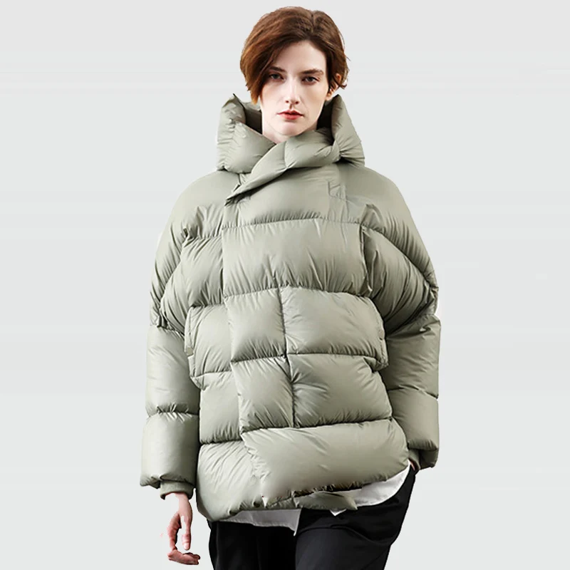 Women 2022 New Winter Light White Duck Down Coats Female Solid Short Hooded Puffer Jackets Thicken Outwear Warm Ladies Overcoat