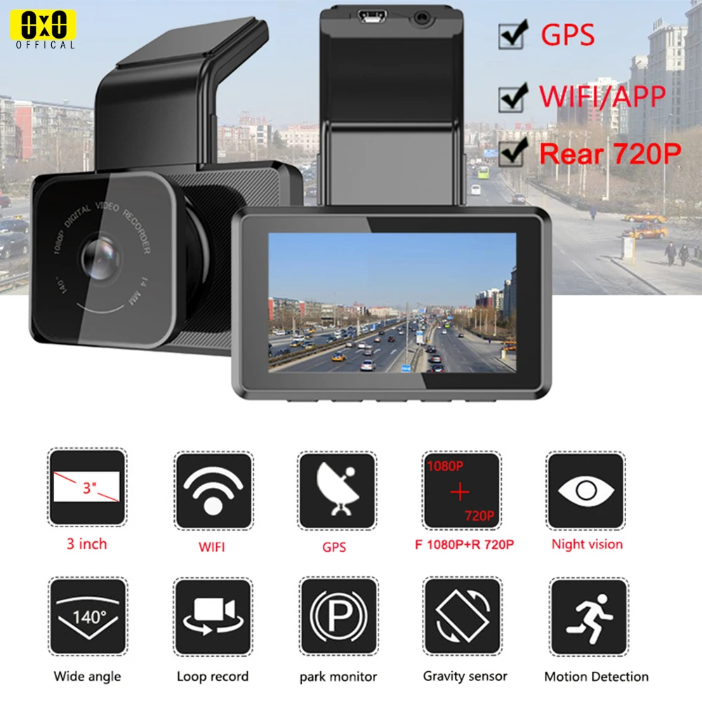 gmai70 dash cam car video recorder dual lens car dvr hidden camera with gps track and wifi connect to phone vehicle black box free global shipping