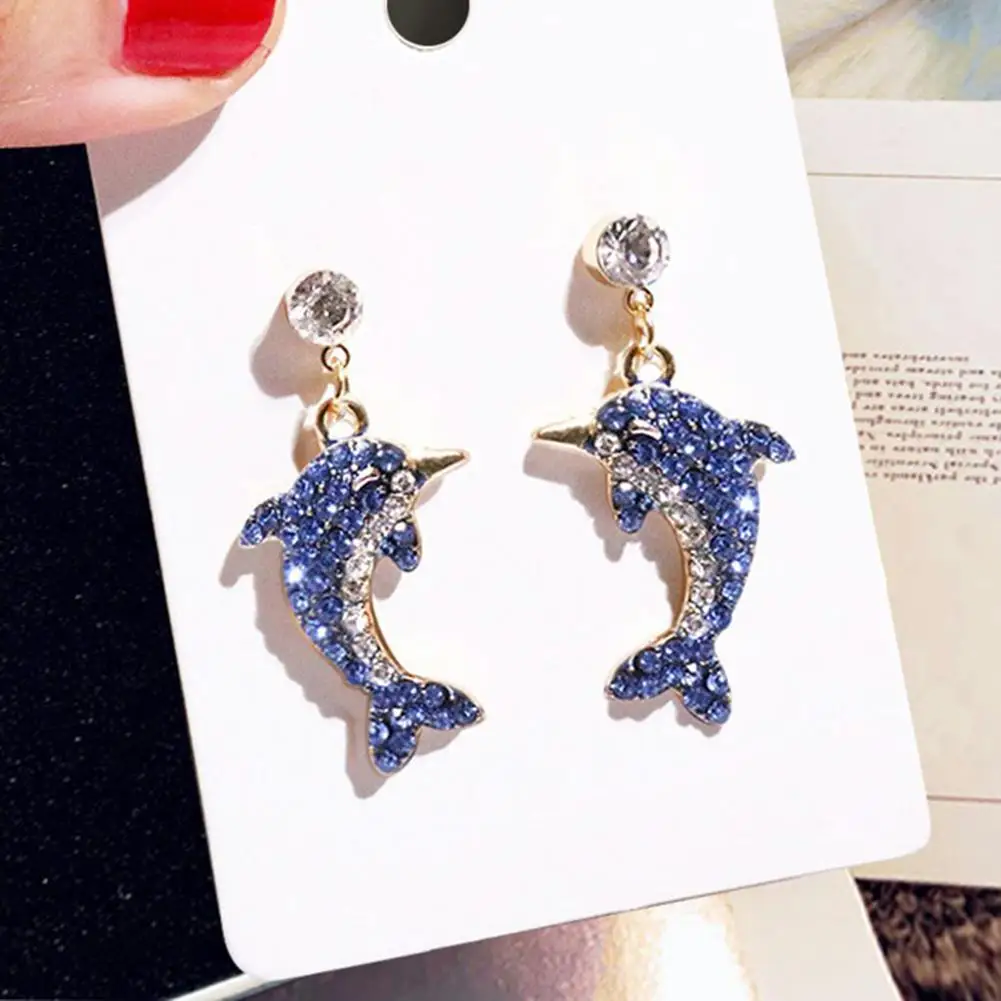

Cute Dolphin Shape Shiny Full Rhinestone Inlaid Women Stud Earrings Jewelry Gifts for woman or friends