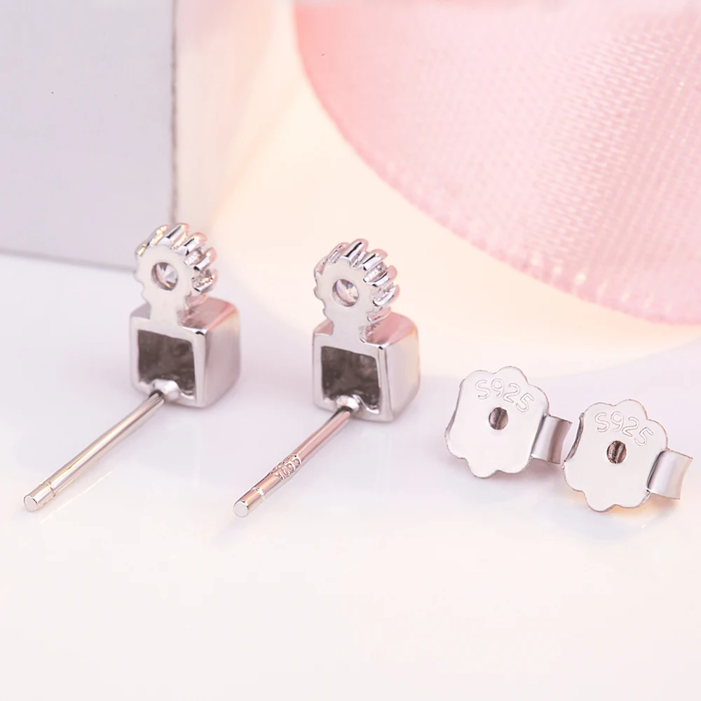 Новая Стразы Кубик Рубика серьги гвоздики элегантые сверкающие 100% 925