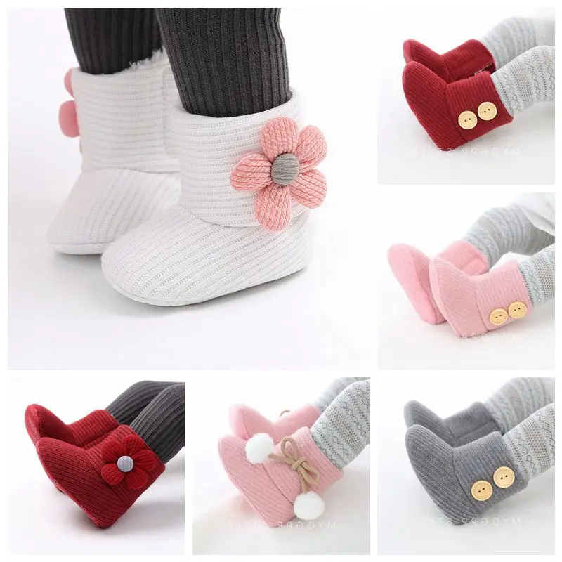 2021 Toddler Newborn Baby Crawling Shoes Booties Boy Girl Slippers Prewalker Trainers Fur Winter Flower First Walker