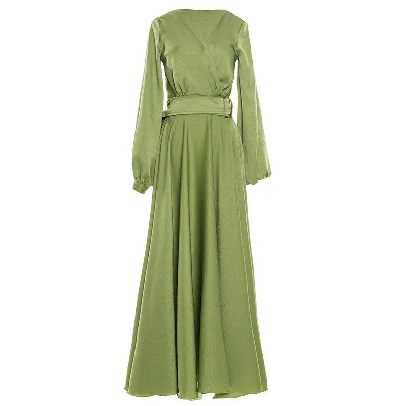 Женское длинное платье с авокадо зеленое тонкой талией весна-осень 2021 NBH12 |