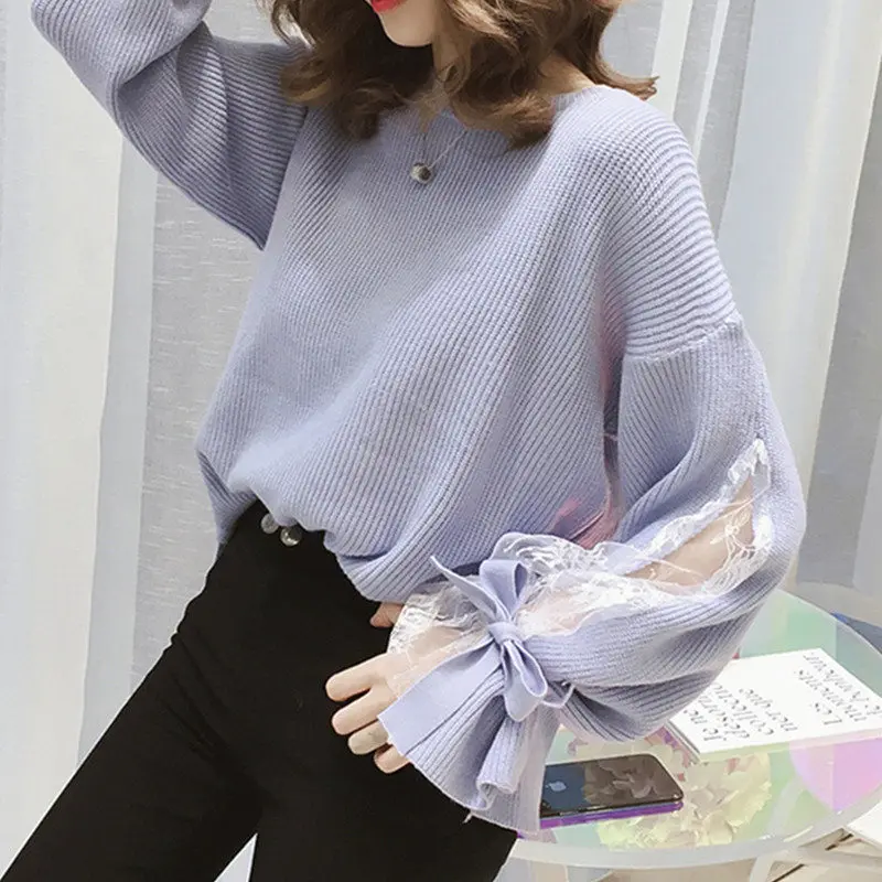 Woherb Hollow Out Lace Bandage Sweater Women Elegant Knitting Pullover Autumn 2021 Asymmetry Knitwear Jumper Sueter Mujer 20177 | Женская