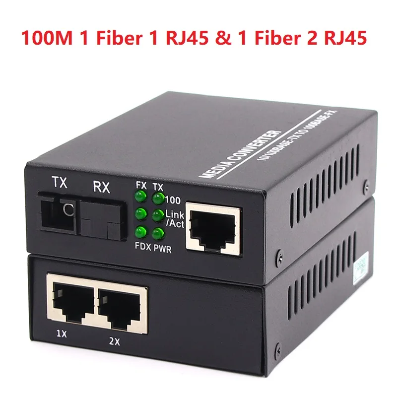 1 par de puertos Ethernet RJ45 de fibra, convertidor multimedia de 100/1000M, transceptor óptico de fibra Gigable de modo único, 20/25KM