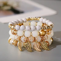 4pcslot fashion gold color leaf pendant bracelets women ethnic vintage crystal white stone beads wrap bracelet boho jewelry