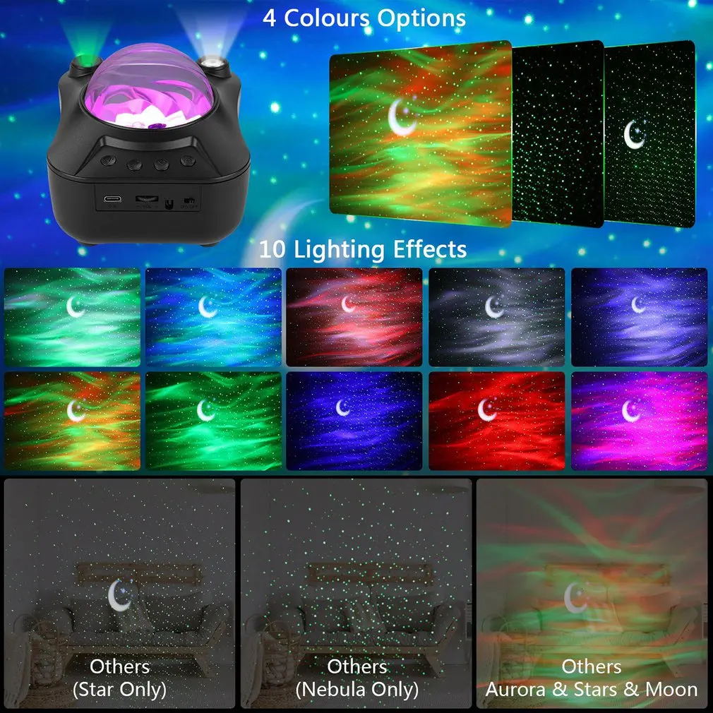 

LED Light Starry Sky Projector Galaxy Projector Lamp With Remote Control Wireless Speaker Star Water Ripples Projection Light