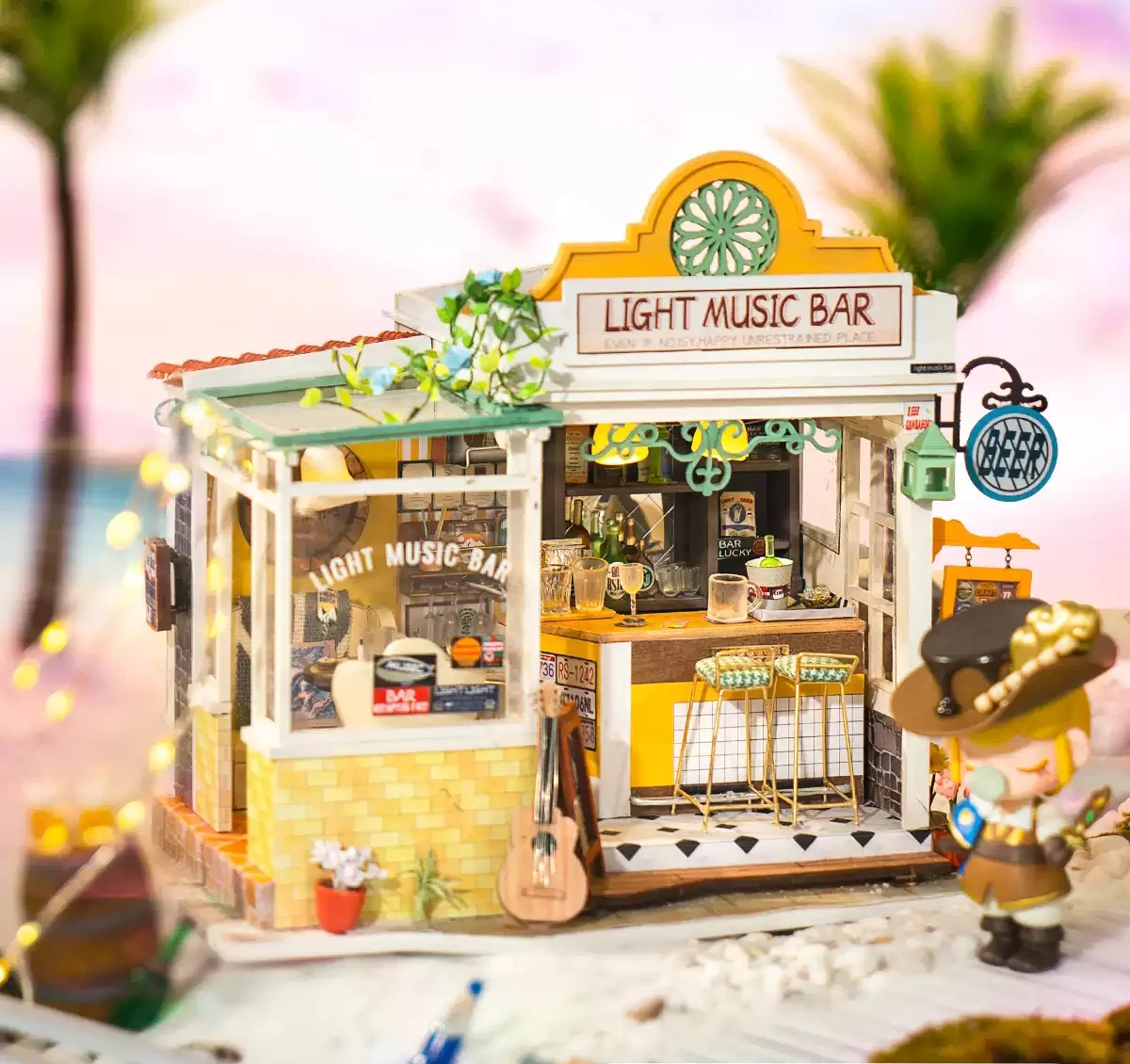 

New DIY Wooden Dollhouse Miniature Furniture With LED Light Kit Bar Ice Cream Shop Doll Houses Assemble Toy Birthday Gift Casa