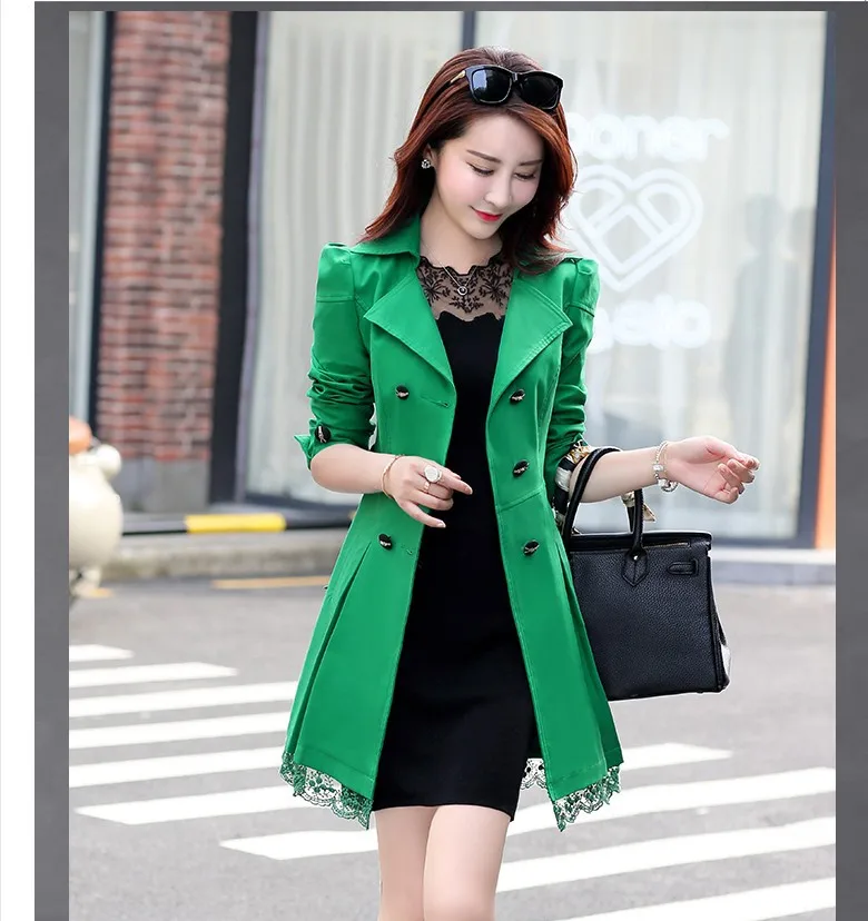 

Trench Coat For Women Double Breasted Slim Fit Long Spring Coat Casaco Feminino Abrigos Mujer Autumn Outerwear Adjustable Waist