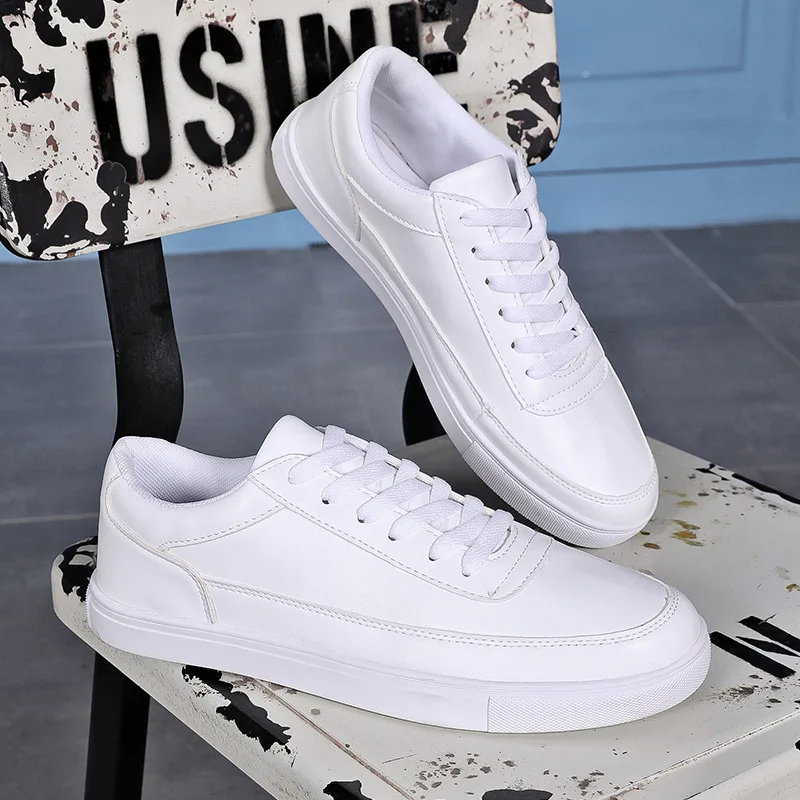 

Spring New Style Leather Panel Shoes Men's Korean Style Trend Student Flat Bottom Low-top Casual Sports Shoes