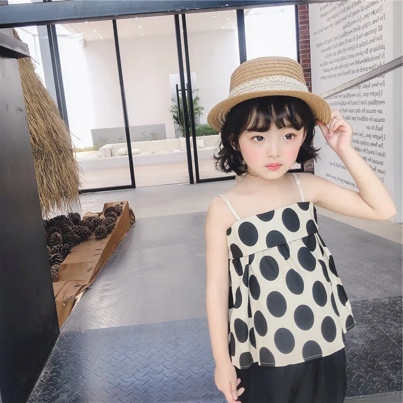 2Colours Children Summer Outfits 2020 Kids 2pieces Tracksuit Dot Sling Top+Pants Girls Clothing Sets Baby Girl Clothes Set | Детская