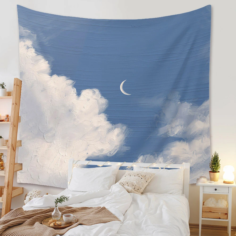 

Картина маслом, искусственная подвеска на стену, голубое небо и белые облака, гобелен, украшение на стену для гостиной, спальни