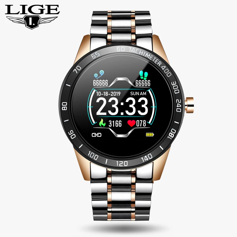 Rose gold white S LIGE новые стальные Смарт-часы мужские кожаные Смарт-часы спортивные для iPhone пульсометр кровяное давление фитнес-трекер умные часы - Цвет: Rose gold white S