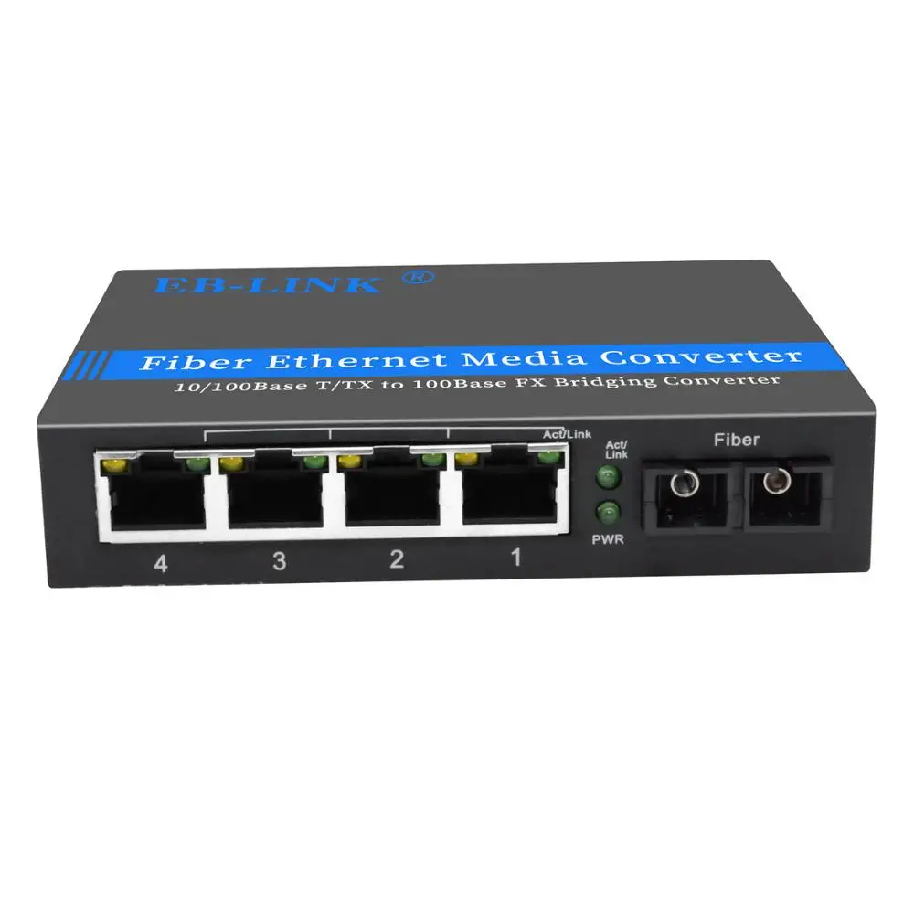 Оптический медиа-конвертер 100 Мбит/с одномодовый дуплексный FTTH Fiber SC 4 порта RJ45