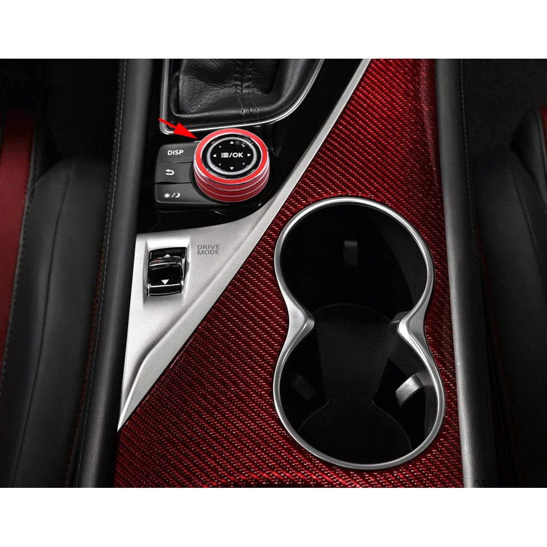 

Car Interior Multimedia Decoration Ring Knob Cover Decor Aluminium Alloy Red Fit for Infiniti Q50 2014 2015 2016 2017 2018 2019