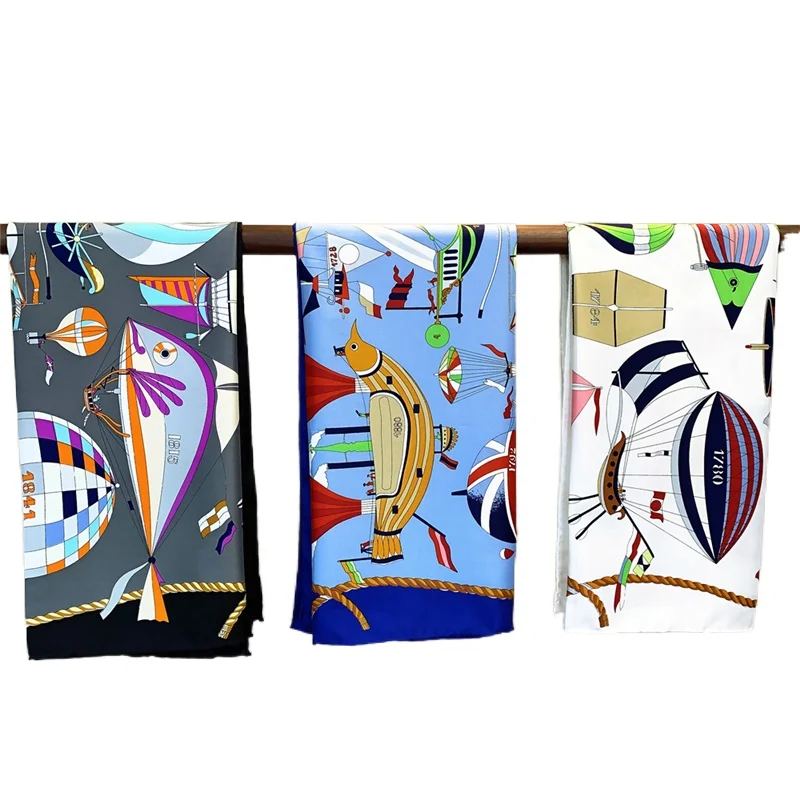 

90cm Cartoon balloon Foulard Twill Silk Scarf Women Square Shawl Brand Hijab Scarf Bandana Leopard Handmade Curled Head Scarf