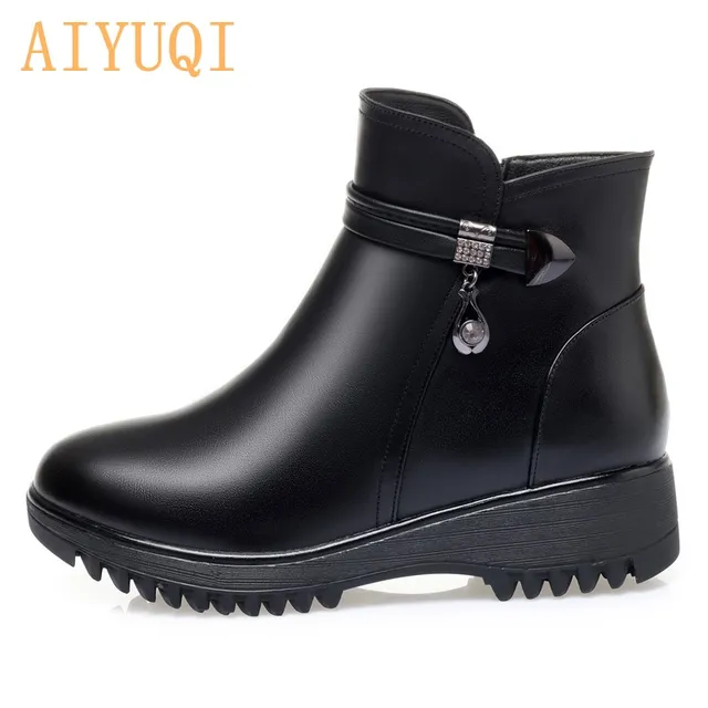 Women's Winter Shoes Boots Thick Wool Large Size 41 42 43 Women Short Boots Genuine Leather Non-slip Wedges Women's Snow Boots 8