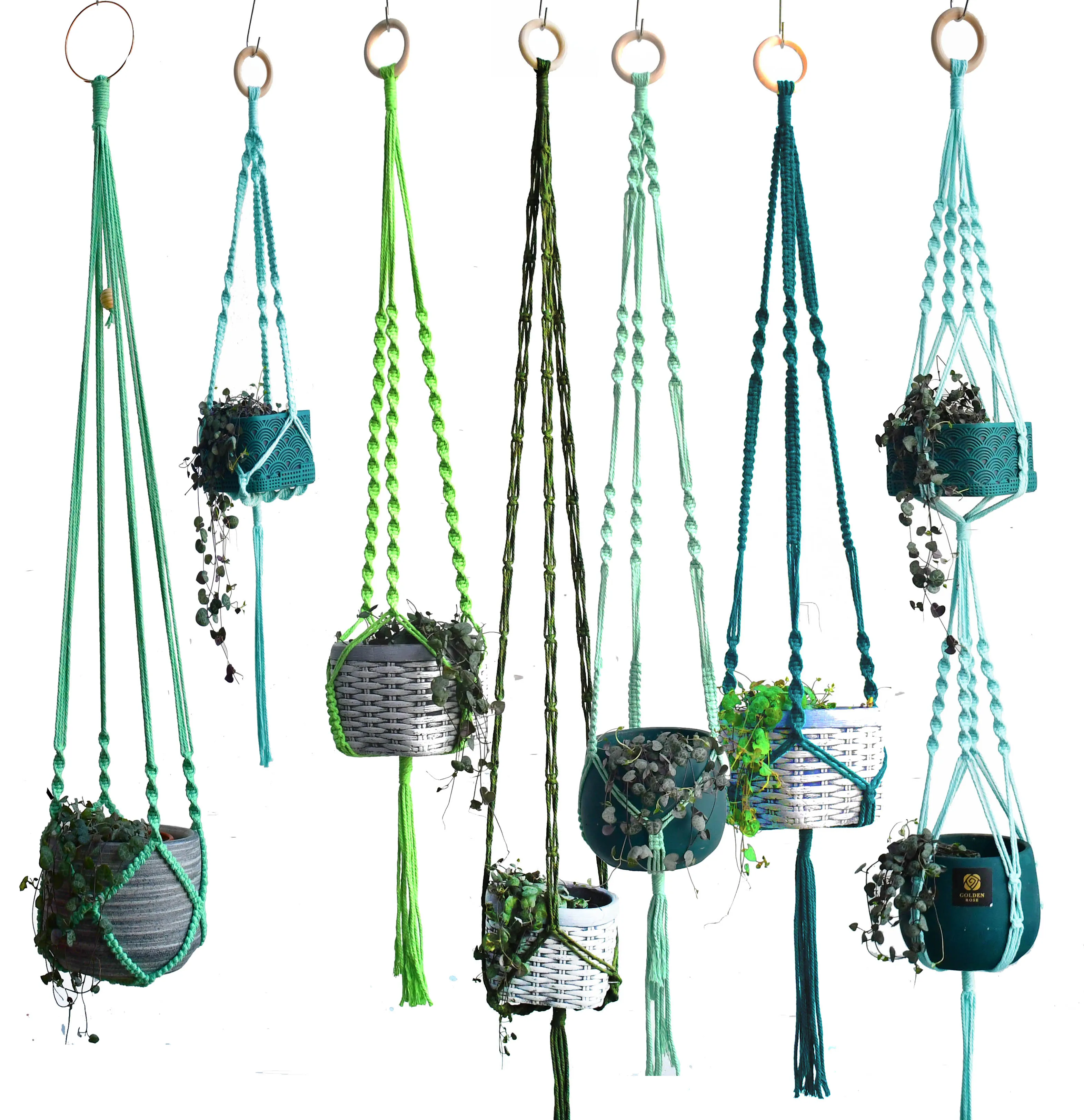 

New arrival handmade macrame plant holder pot hanging green color pot holder