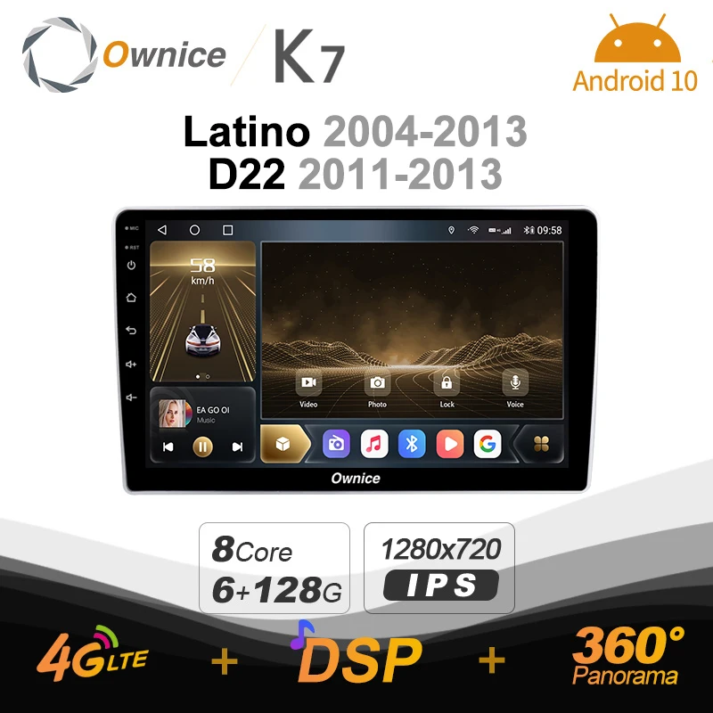 

K7 Ownice 6G+128G Android 10.0 Car Radio For Nissan Latino D22 2011 - 2013 Multimedia Audio 4G LTE GPS Navi 360 BT 5.0 Carplay