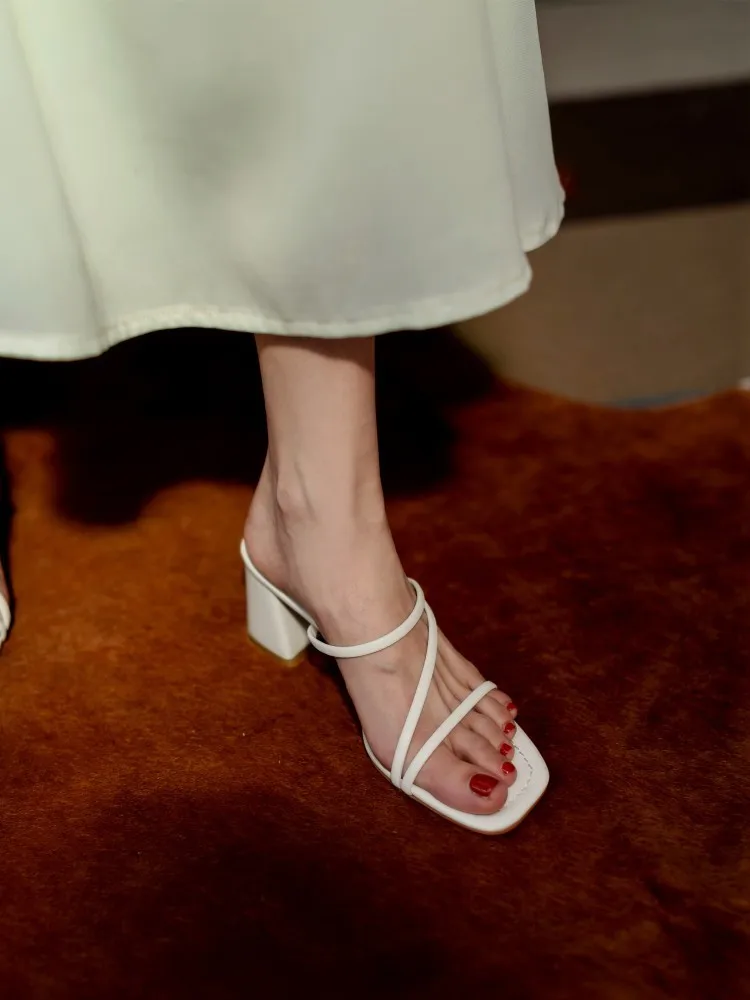 

Summer white thick heeled sandals women's new high heeled shoes in 2021