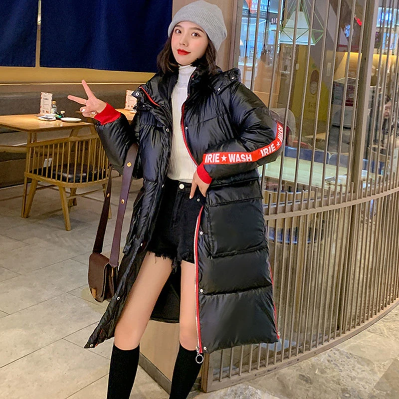 Новинка 2020 зимнее блестящее пальто женский свободный длинный пуховик Женская