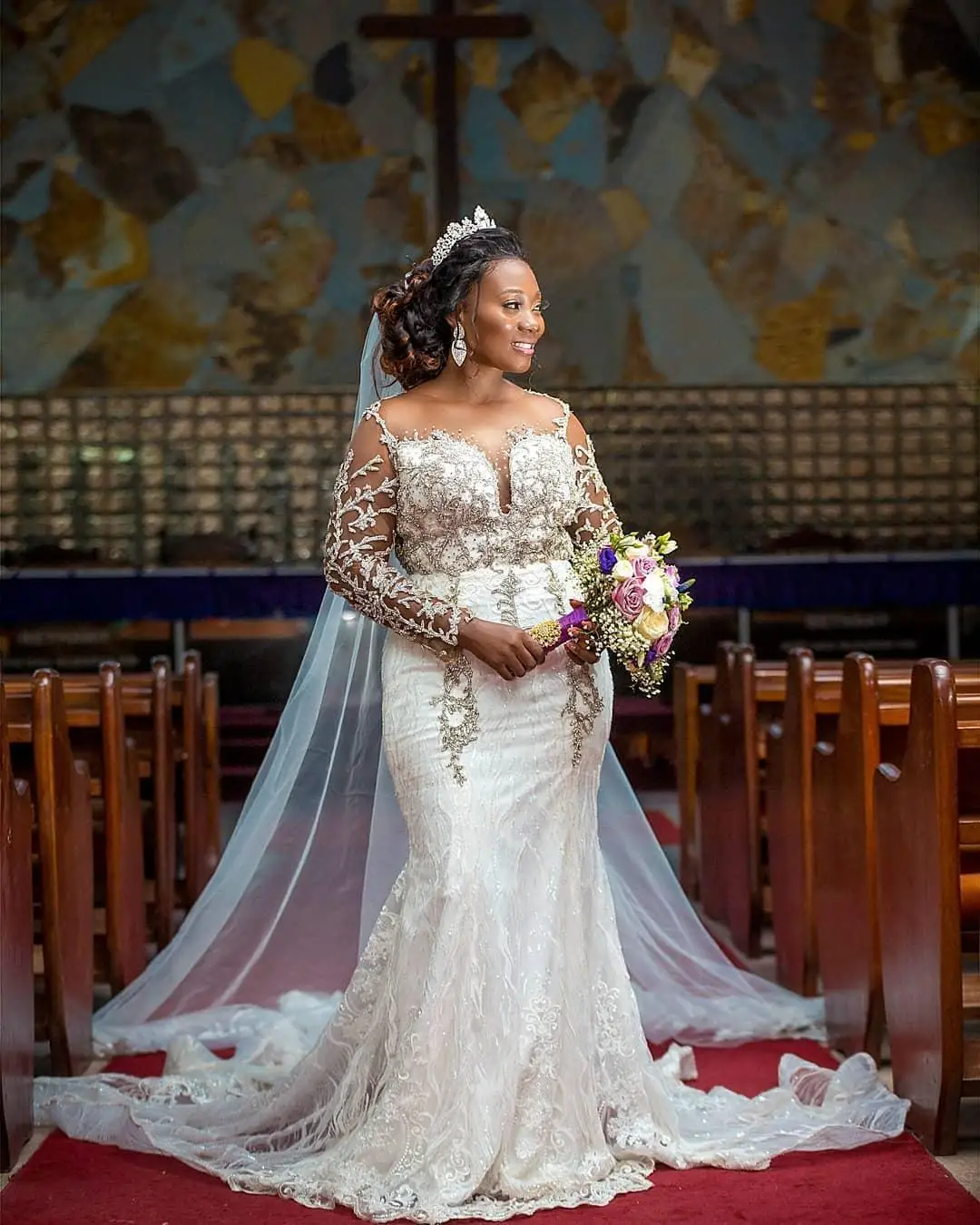 

Luxurious Lace Beaded Wedding Dresses Sheer Neck Mermaid Bridal Dresses Long Sleeves Wedding Gowns Custom Made Vestido De Novia