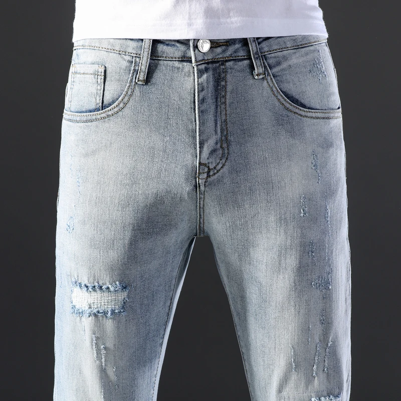 Мужские Модные джинсы повседневные Стрейчевые тонкие классические брюки