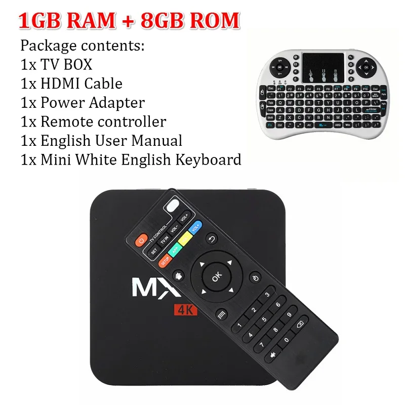 1G White EU Keyboard T tv BOX MX Pro 4K Android tv Box IP tv Android 9,0 OS 1GB 8GB RK3229 4K 2,4 GHz wifi четырехъядерный Smart tv Box медиаплеер - Цвет: 1G White EU Keyboard