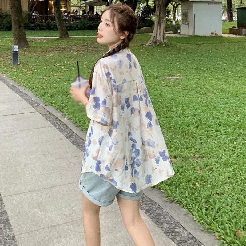 

Blouses Femme Short Sleeve Summer Top Korean Fashion Women Blouses Floral Print Tops Plus Size Blouse Yellow/Purple