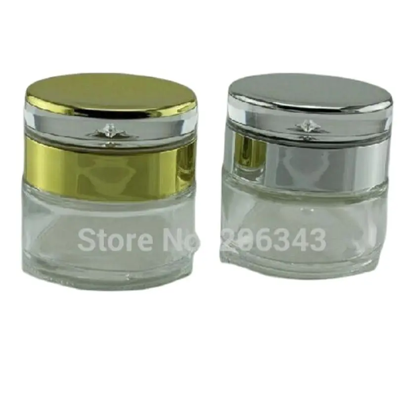 

20 г прозрачная стеклянная банка для крема, косметический контейнер, банка для крема, косметическая банка с золотой или серебряной крышкой, стеклянная банка