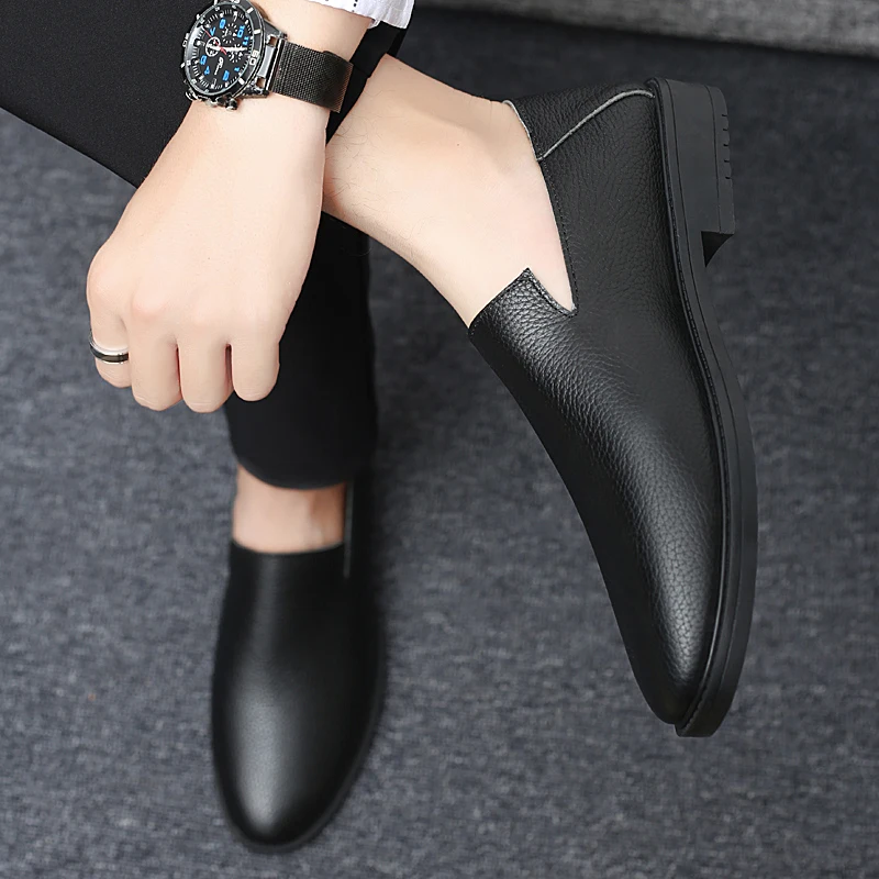 Мужские лоферы из натуральной кожи повседневные Мокасины без застежки на