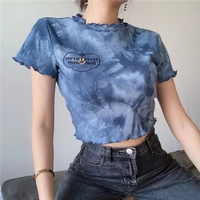 european and american womens new tie dyed printed short sleeve sexy navel exposed t shirt womens short sleeve top