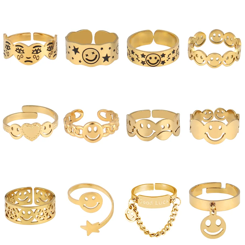 Кольцо из нержавеющей стали в стиле панк кольцо с улыбкой лицом Геометрическая