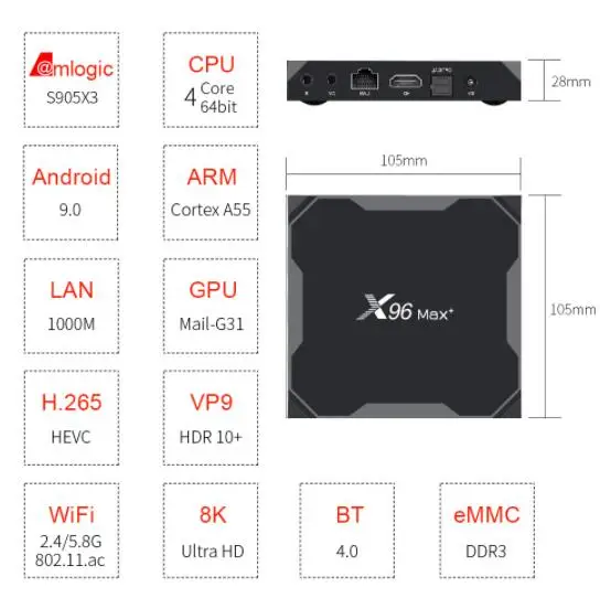 ТВ-приставка X96 max plus Amlogic S905X3 8k android 9 0 2 ГБ 16 ГБ/4 32 ГБ/64 Дополнительная воздушная