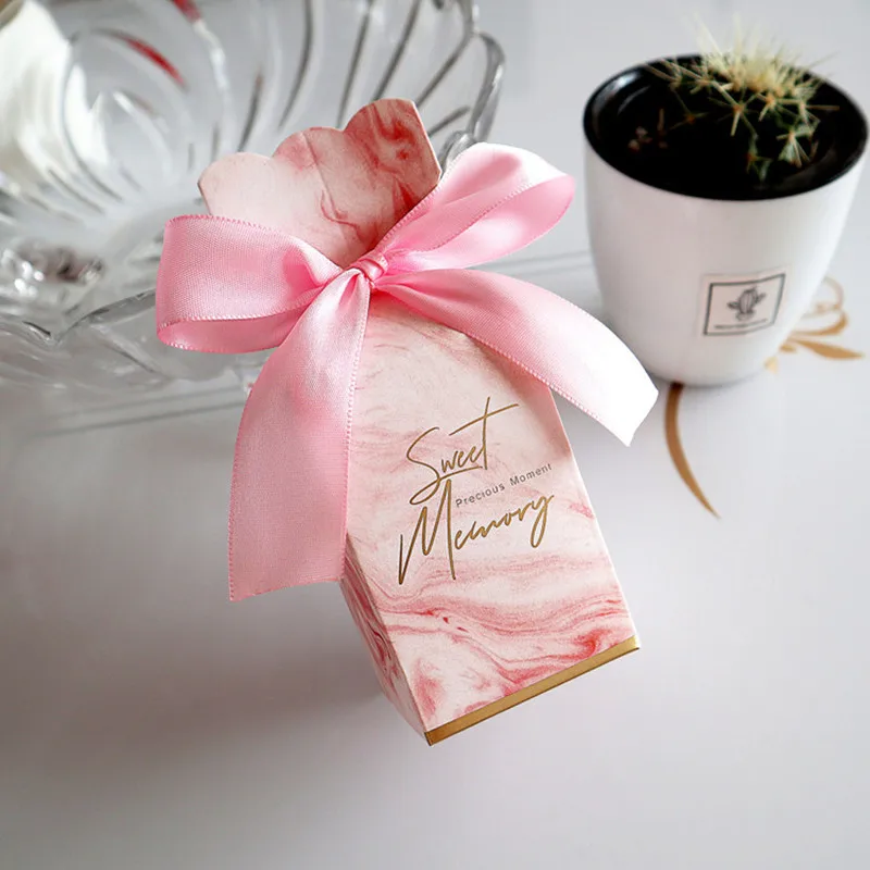 Новый розовый Мрамор линии коробка для конфет с лентой украшения свадьбы или