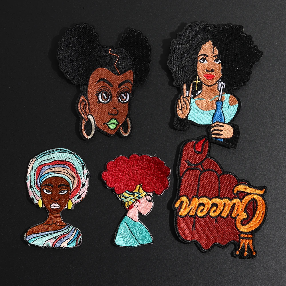 

Fashion Hip Hop Rock Girl Patches for Clothing Decor 3D Diy Punk African Woman Queen Appliques High Quality Embroidered Badges