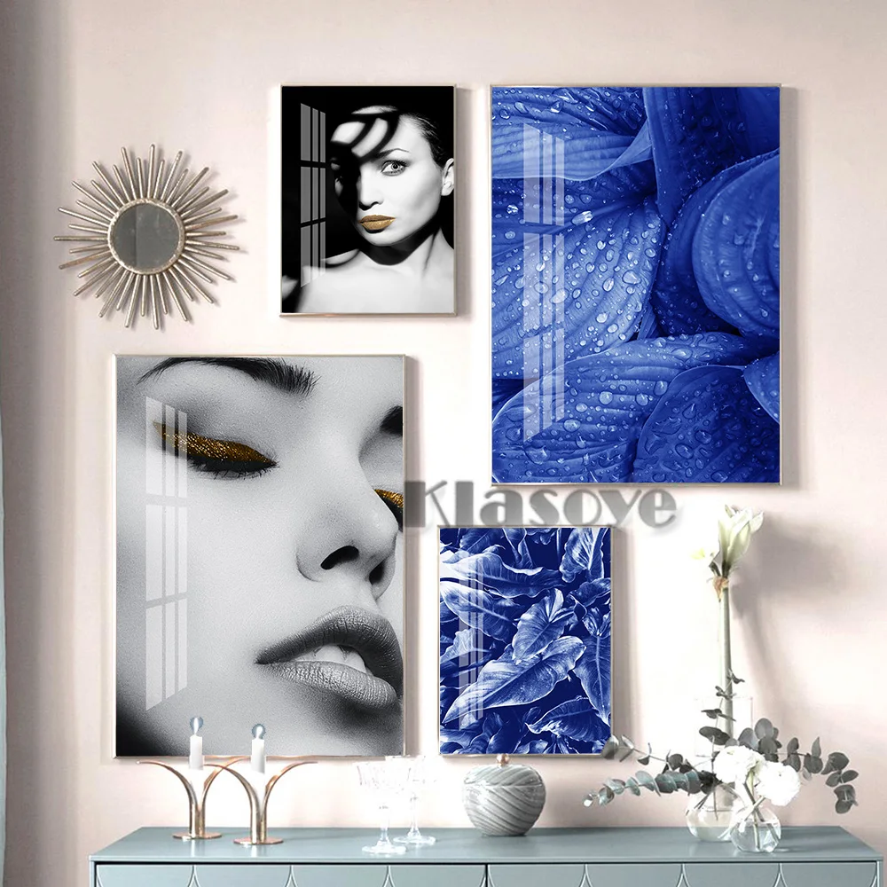 

Blue Botanical Foliage Photography Exhibition Poster Modern Fashion Female Model Art Print Canvas Painting Minimalist Home Decor