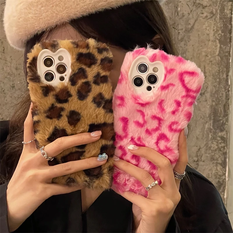 Роскошный Леопардовый Пушистый Плюшевый чехол для телефона iPhone 11 12 13 Pro Max X XR XS 7 8