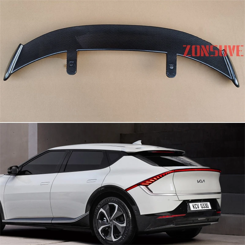 

Use For KIA 2021 EV6 Spoiler ABS Plastic Carbon Fiber Look Hatchback SUV Roof Rear Wing Body Kit Accessories
