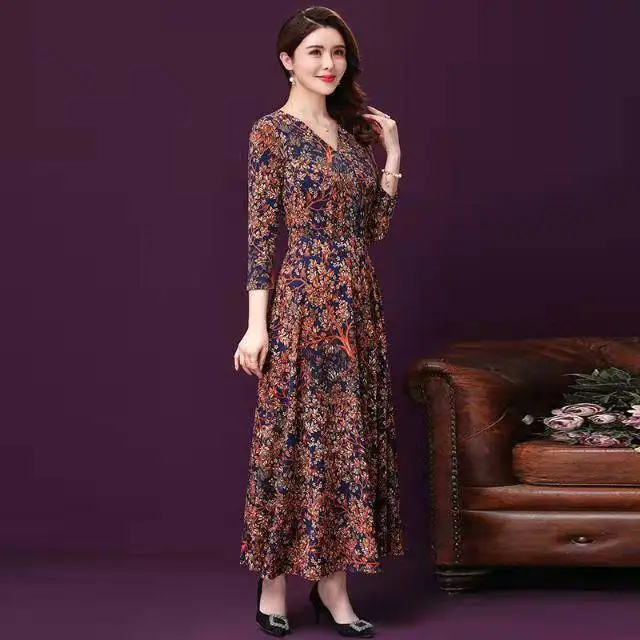 

"Pocket" 2020 new spring and summer mother dress size dress women's skirt middle-aged and old long skirt