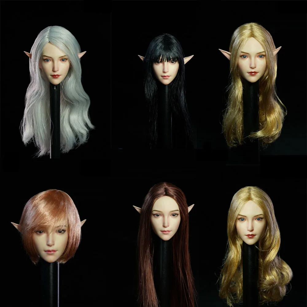 In Stock SDH021A/B/C/D/E 1/6 Golden Hair Beauty Head Sculpt Black Hair Fit 12