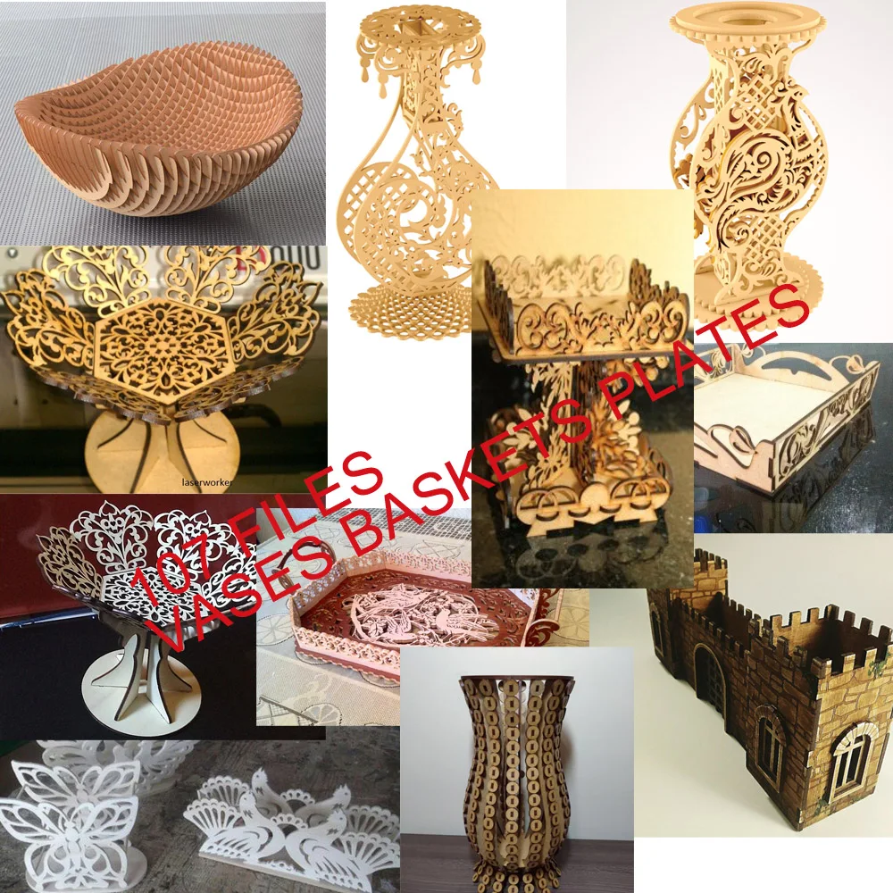 107 тарелок специй вазы 3D модель 2D файл dxf cdr формат файлы CNC лазерная резка чертеж
