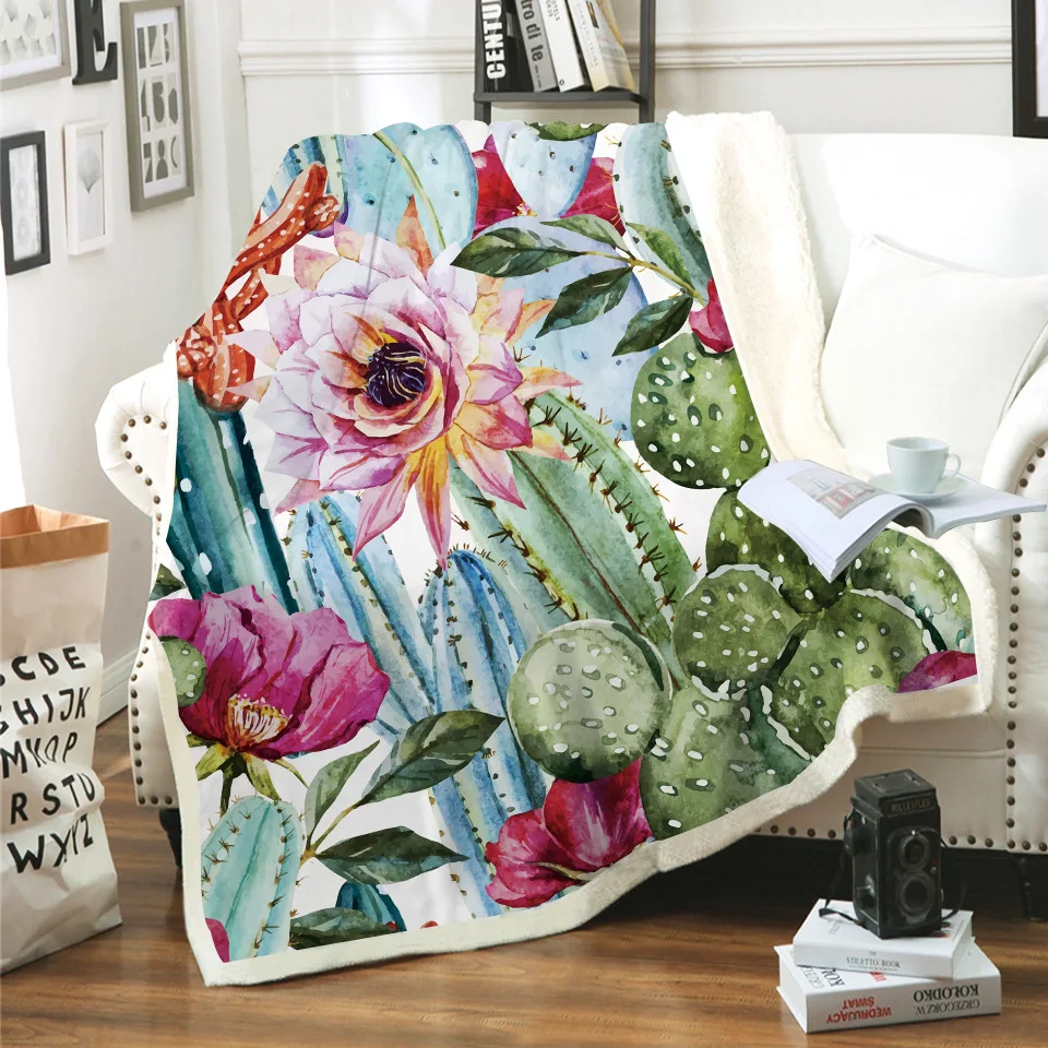 Мультяшные кактусы зеленые растения 3D цифровой принт утолщенные теплые шерпа