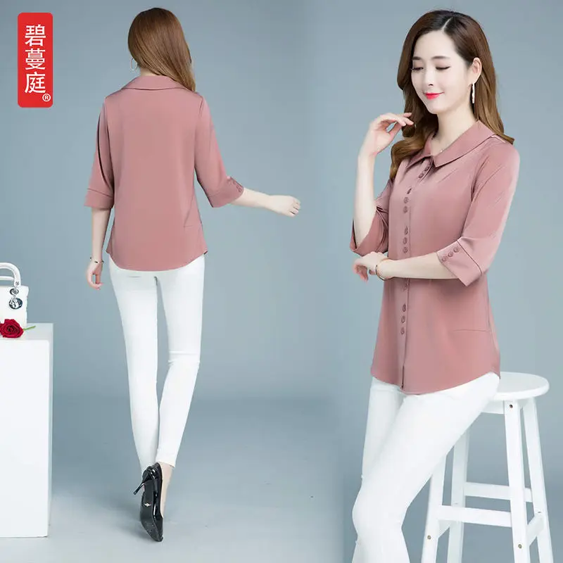 

2021 Spring Fashion Women's Blouse Autumn Half sleeve Chiffon shirt Peter collar Casual blouse Plus Size 5XL Loose Female Tops