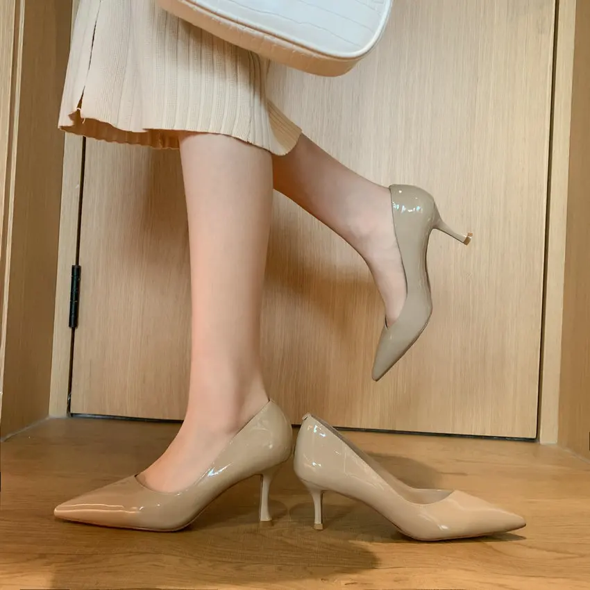 

QUTAA 2021 Dress Women Shoes Sexy Pointed Toe Classic High Heels Cow Patent Leather Spring Summer Female Pumps Size 34-39