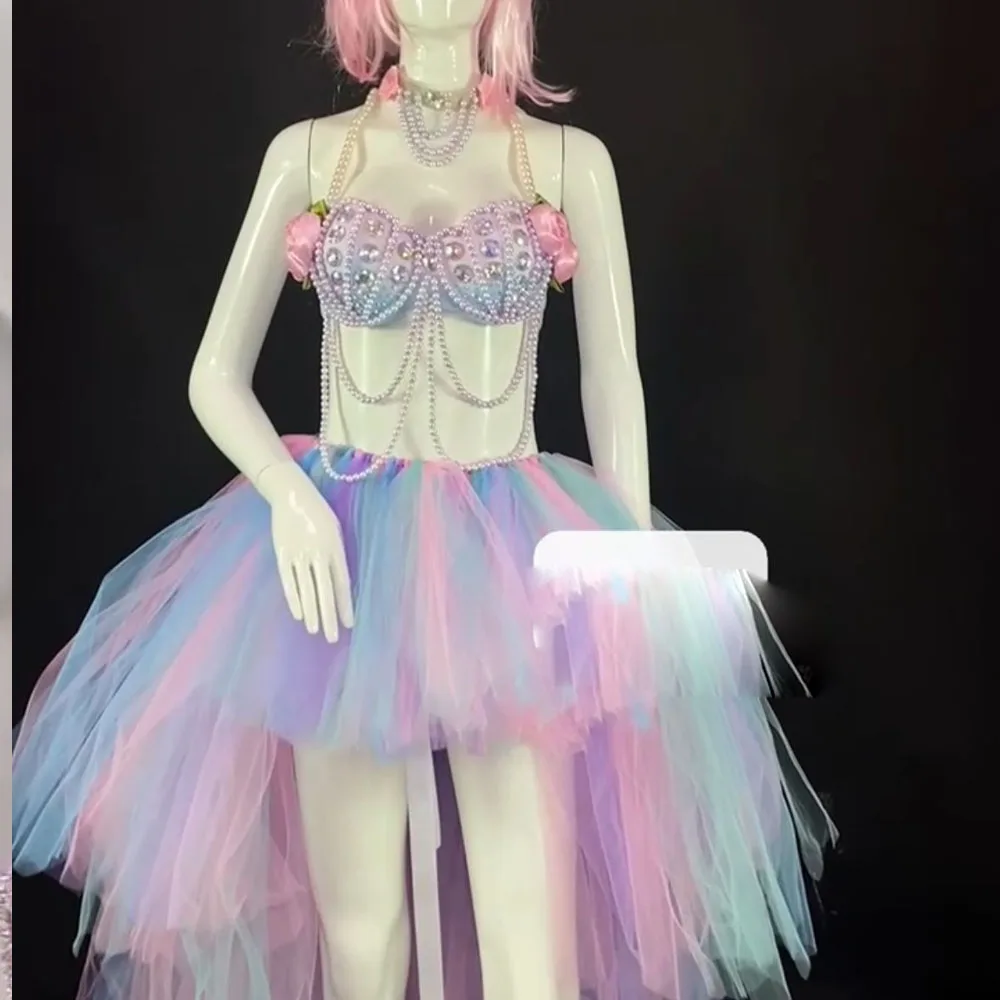 Ночной клуб шоу певица танцевальный костюм модное жемчужное бикини Oceam принцесса