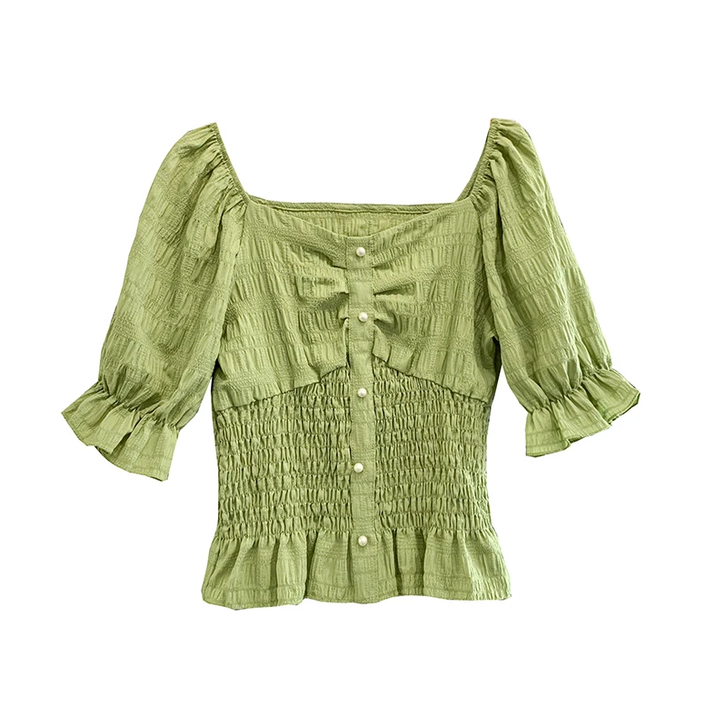 COIGARSAM шифоновая блузка женская с расклешенными рукавами плиссированные